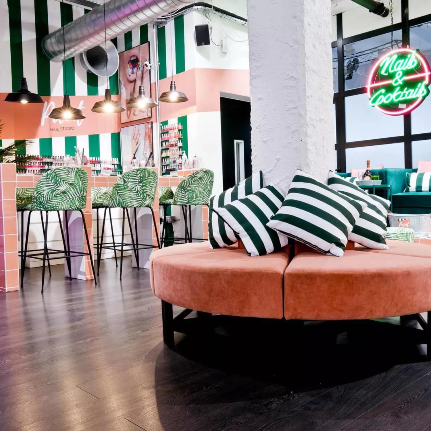 Best nail salon in London, bright furniture at Paint London Oxford Circus